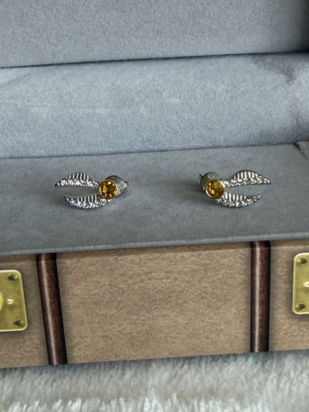 Harry Potter Golden Snitch Stud Earrings - Yellow Crystal on Silver - Picture 2 of 4